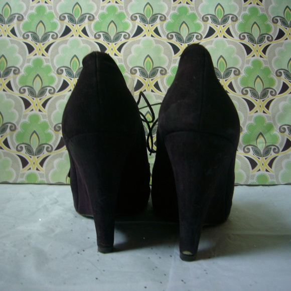 Pied a Terre Black Suede Sculpted Wedge Peep Toe Boot Lace up  Size 41 US 10 - Picture 6 of 8